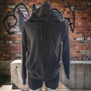 Thick Black Hoodie with Drawstring in Size Medium